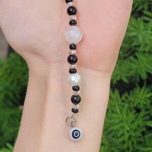 White Evil Eye Keychain - Handmade